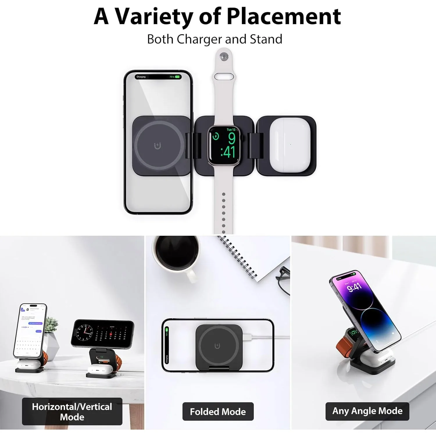 Foldable 3 in 1 Fast Wireless  - Wireless Charger Watch のレビューと価格