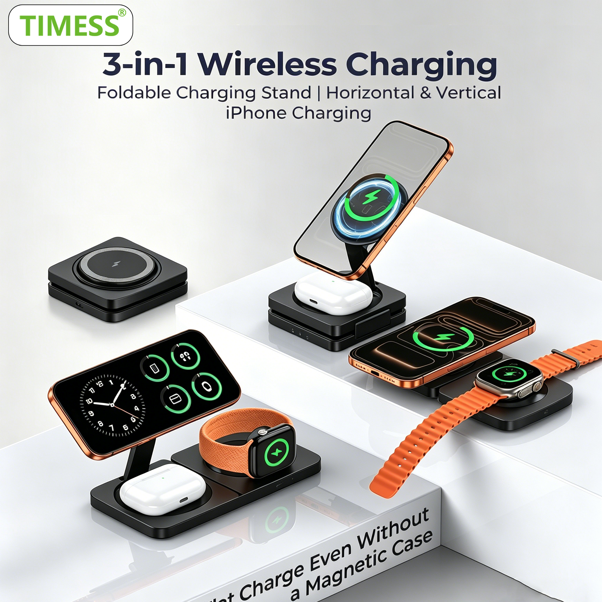 TIMESS Fast Magnetic 3 in 1 Wi - Wireless Charger Watch のレビューと価格