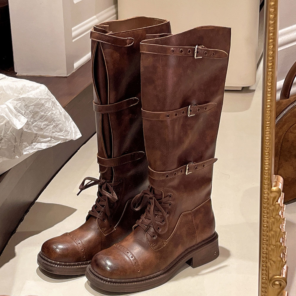 Women's Knee High Boots Vintag - Leather Classic Strap のレビューと価格