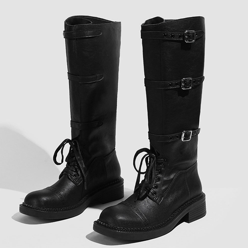 Women's Knee High Boots Vintag - Leather Classic Strap のレビューと価格