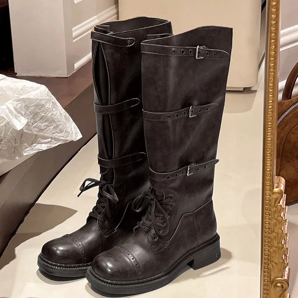 Women's Knee High Boots Vintag - Leather Classic Strap のレビューと価格