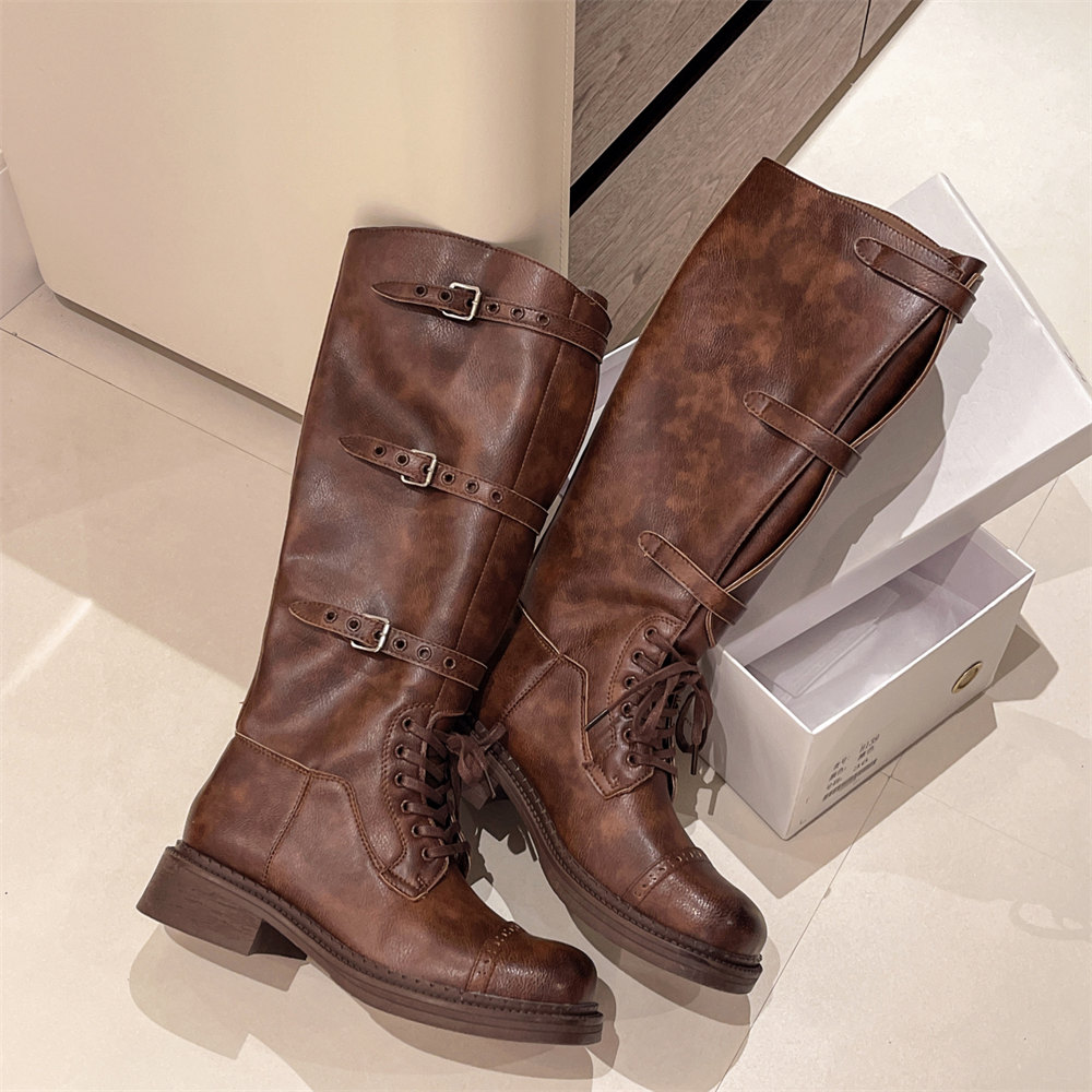 Women's Knee High Boots Vintag - Leather Classic Strap のレビューと価格