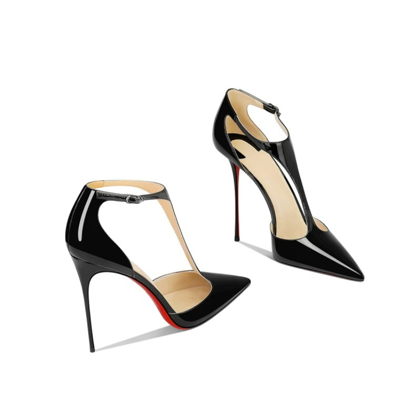 Black Patent Pointed Stiletto  - Leather Classic Strap のレビューと価格