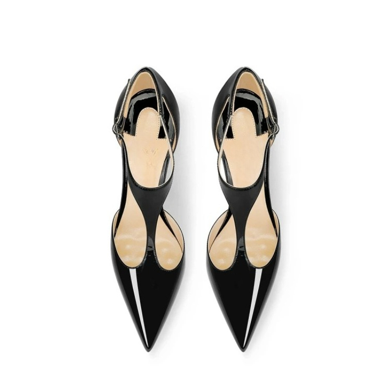 Black Patent Pointed Stiletto  - Leather Classic Strap のレビューと価格
