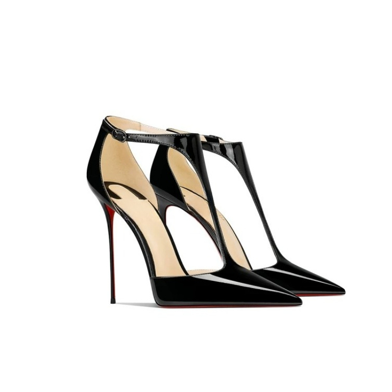 Black Patent Pointed Stiletto  - Leather Classic Strap のレビューと価格