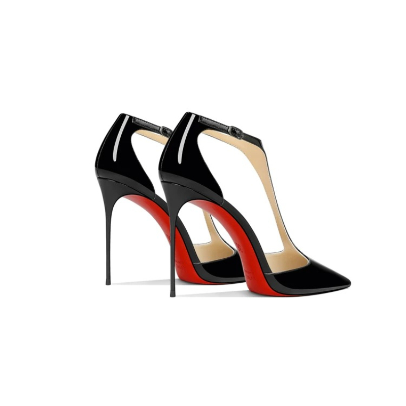 Black Patent Pointed Stiletto  - Leather Classic Strap のレビューと価格