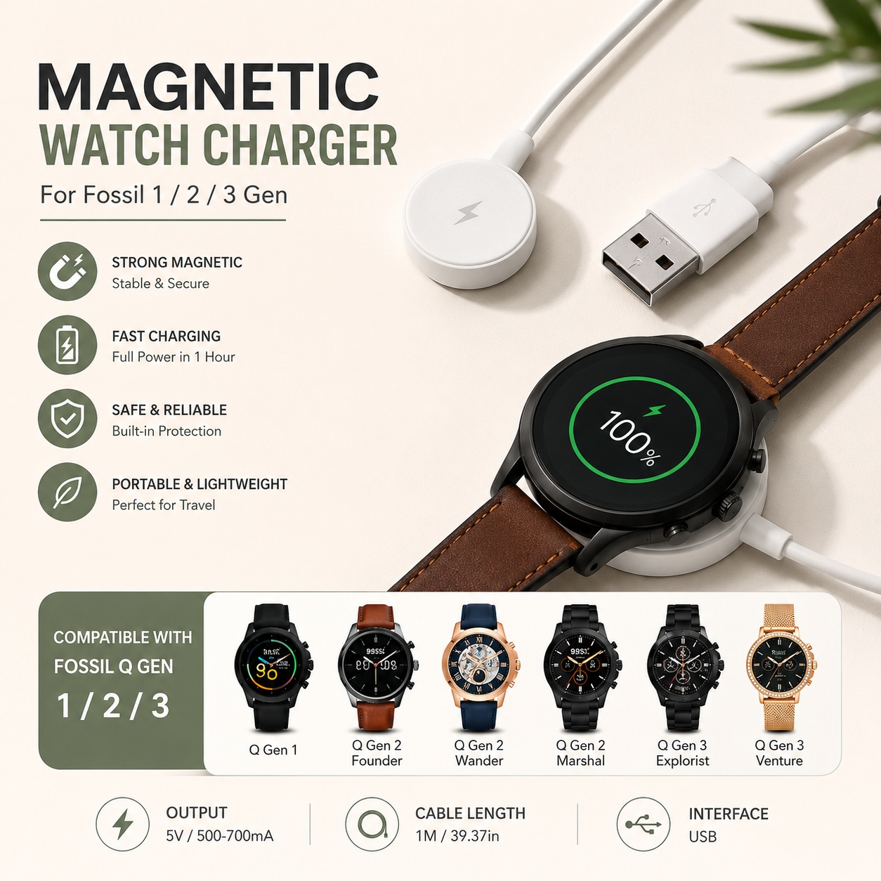 USB Watch Charger Adapter Smar - Fossil Smartwatch Accessories のレビューと価格