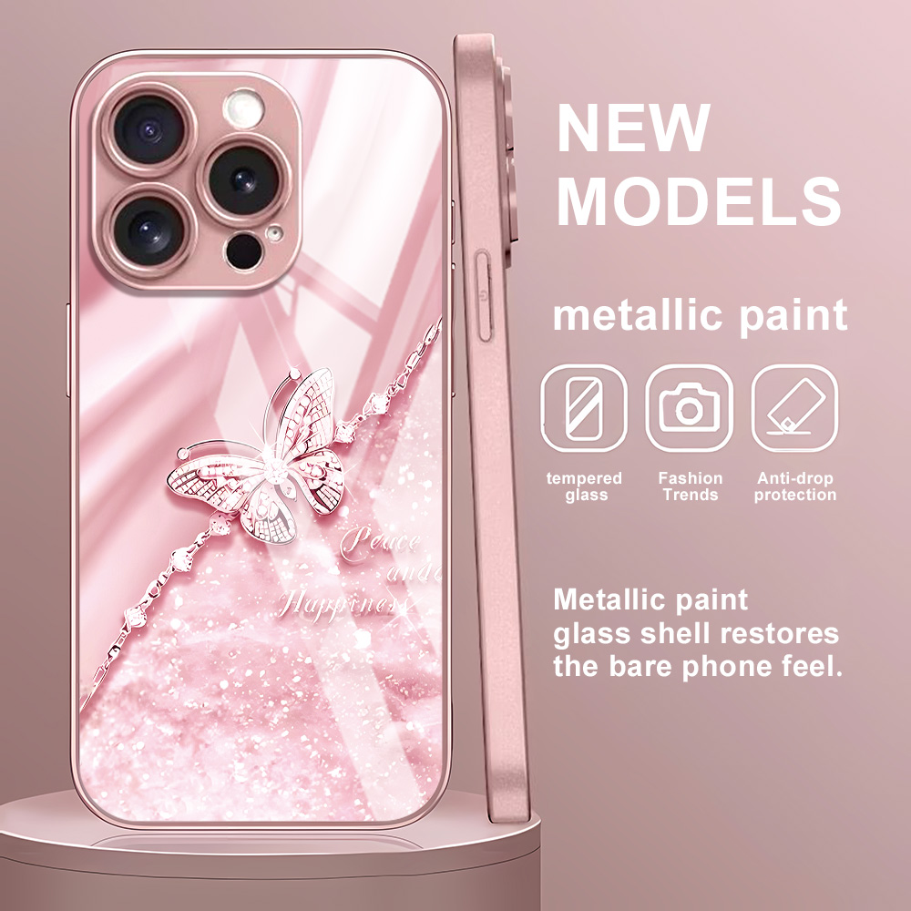 Pink Butterfly Tempered Glass  - Screen Protector Film のレビューと価格