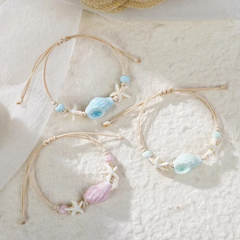 Bohemian Conch Starfish Shells - Ceramic Link Bracelet のレビューと価格