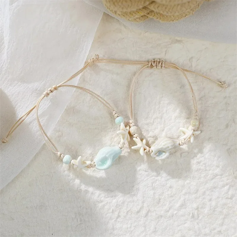 Bohemian Conch Starfish Shells - Ceramic Link Bracelet のレビューと価格