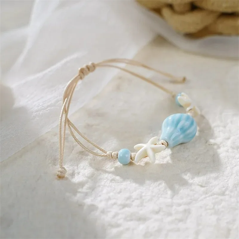 Bohemian Conch Starfish Shells - Ceramic Link Bracelet のレビューと価格